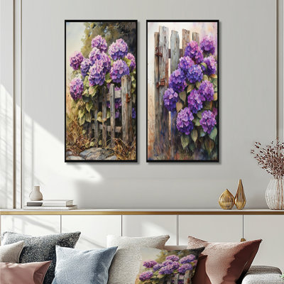 Hortensias d'été par The Farm Fence V - Art mural floral 2 pièces