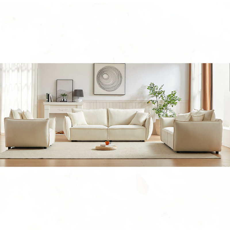 Canapé modulaire en tissu 5 pièces avec structure en bois, Beige