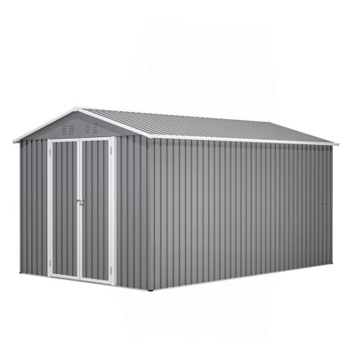 Lockable Secure Metal Shed 8X12 FT - Large Outdoor Storage With Aluminum Frame, Durable Garden Tool Shed For Backyard, Patio, Lawn, Grey