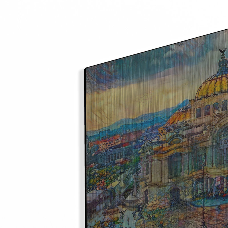 "Palais des beaux-arts de Mexico sous la pluie" par Pedro Gavidia, H 12 po x l 16 po