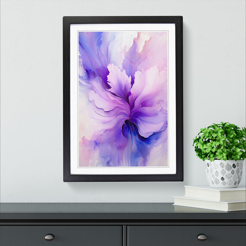 Lavender Flower Abstract No.2 - Single Picture Frame Print on Wood, 46cm H x 34cm W x 2cm D, Black Framed