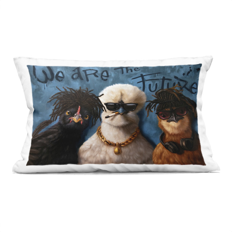 Coussin décoratif imprimé Chickens with We Are Futur Graffiti, design par Lucia Heffernan