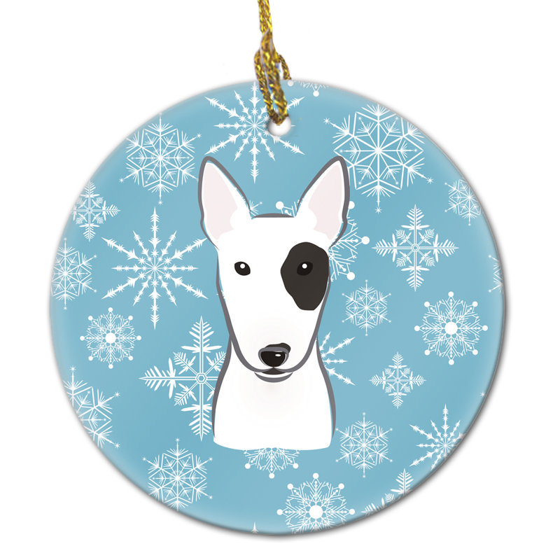 Ornement figurine suspendu en céramique flocon de neige terrier