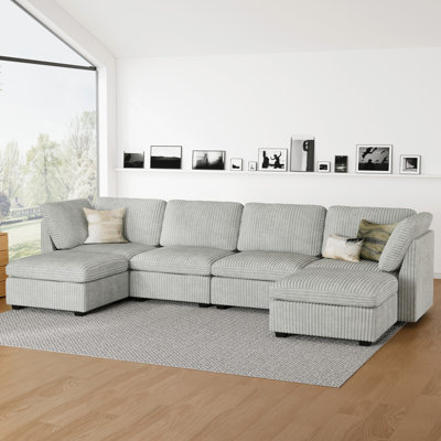 Canapé de rangement de salon modulaire en forme de U de 131,4 po Hutcheson avec coussin de repose-pieds amovible lavable