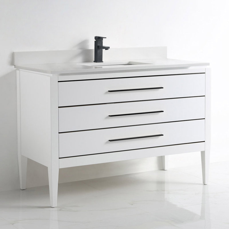 48'' Single Bathroom Vanity Base Only, White/Black