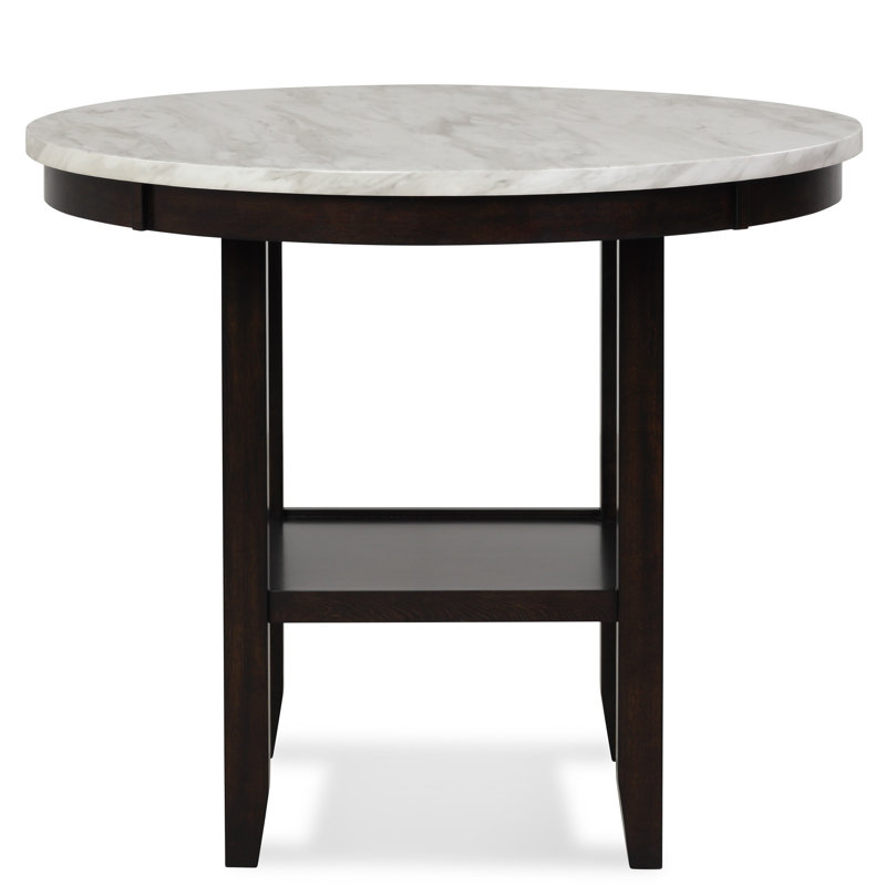 Table de comptoir ronde de 42 pouces avec faux marbre, blanc et noir
