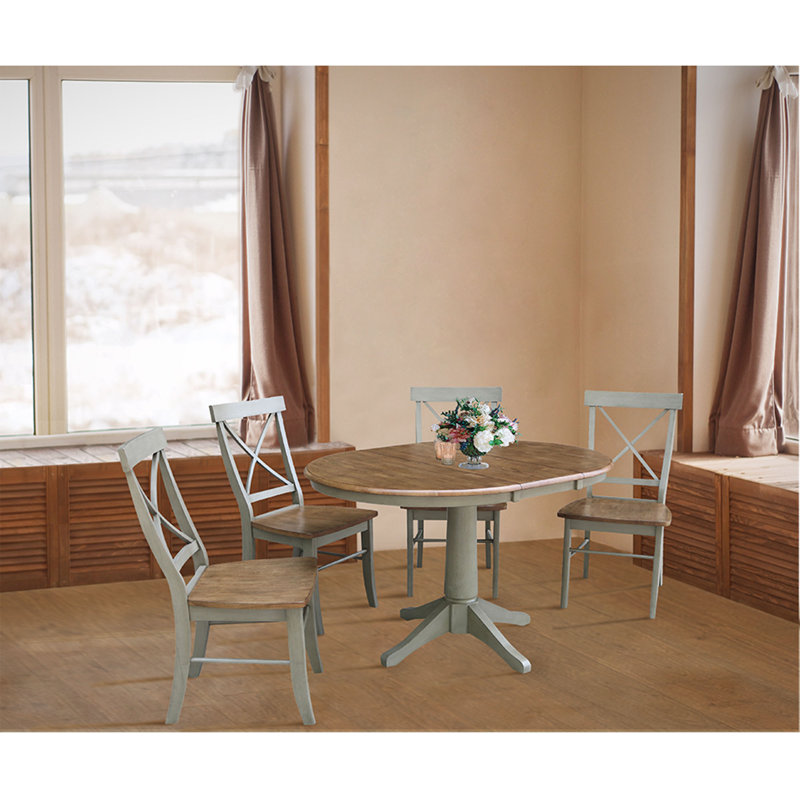 Chapital Extendable Solid Wood Dining Set, 5, Hickory/Stone