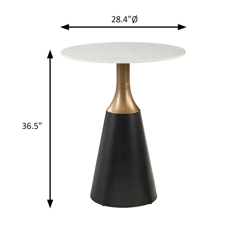 28.4" W Contemporary Dining Table, Black/White/Gold
