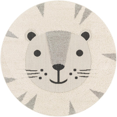 Round Abilene Machine Woven Polypropylene Indoor / Outdoor Area Rug in Grey/Cream
