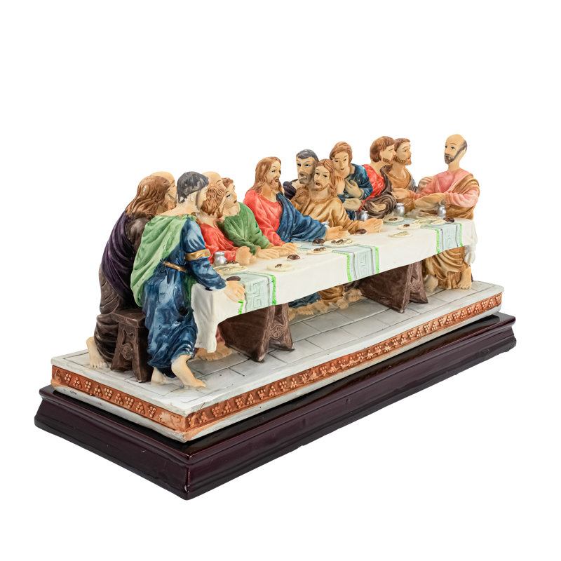 Hand-Painted Resin Last Supper Sculpture on Wood Plinth