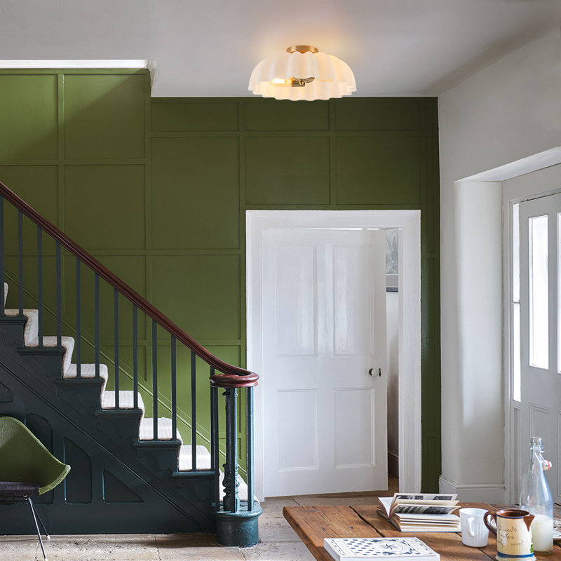 2-Light Matte Pleated Glass Semi-Flush Mount