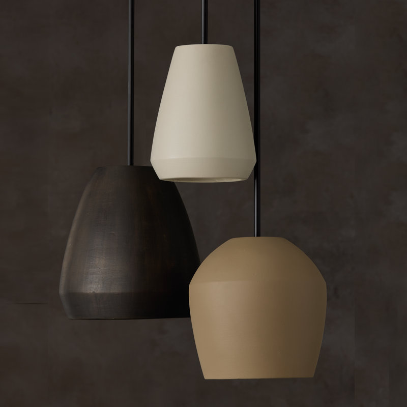 Handcrafted Terracotta Ivory Pendant Light with Matte Black Details