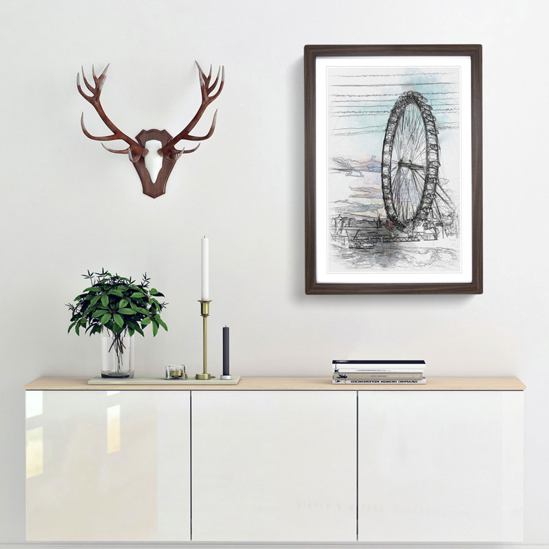 The London Eye - Framed Print, 87cm H x 62cm W x 2cm D, Walnut Framed