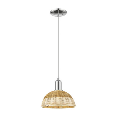 Mini luminaire suspendu à cordon 1 lumière avec abat-jour natté Natural Ballston Dome