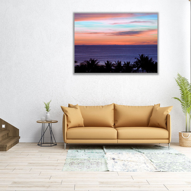 «Sea by Palm Tree At Dusk», reproduction d'art sur toile, H 18 po x l 24 po