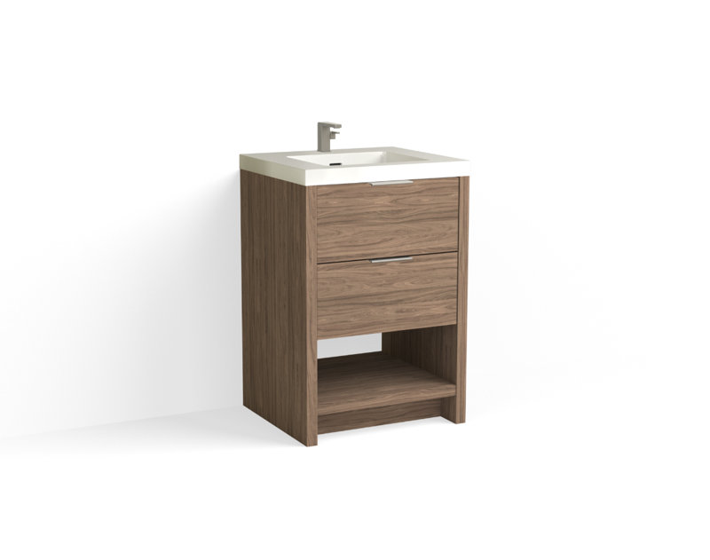 Vue 24" W Freestanding Single Bathroom Vanity, Matte White/Single, Polished Nickel, White Nanomatte