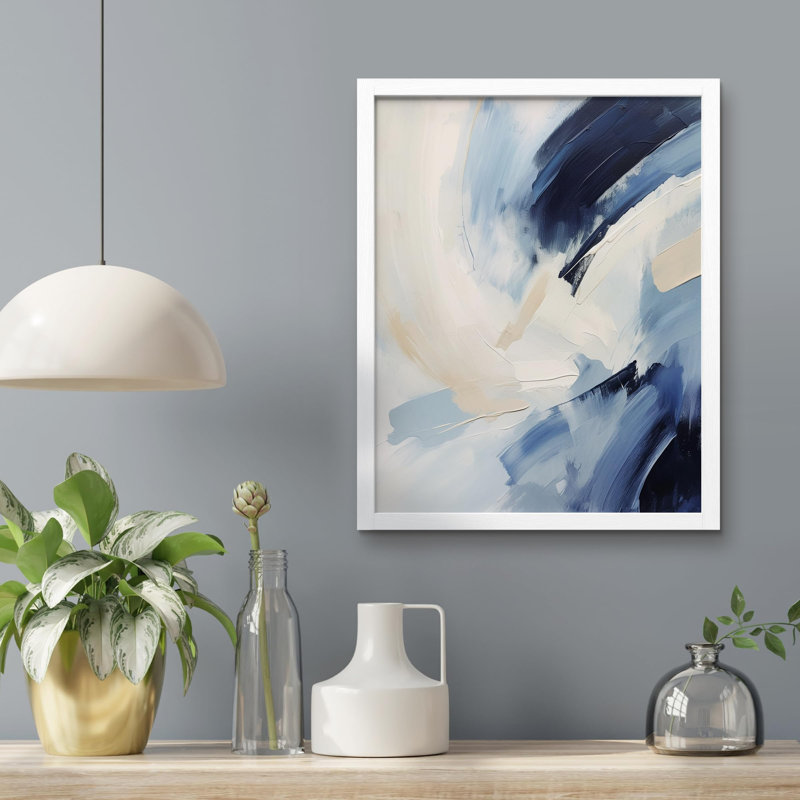 "Illustration abstraite dynamique en bleu et blanc" sur papier, Blanc, H 10 po x l 8 po