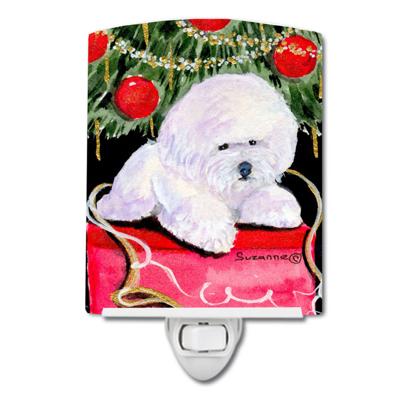 Éclairage de nuit en céramique pour arbre de noël avec bichon bichon frisé