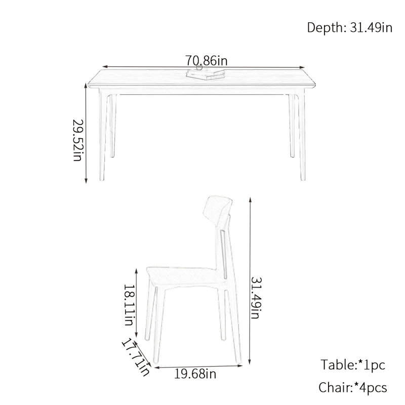 Retro rock plate dining table sets, 29.52"H x 70.86"L x 31.49"W