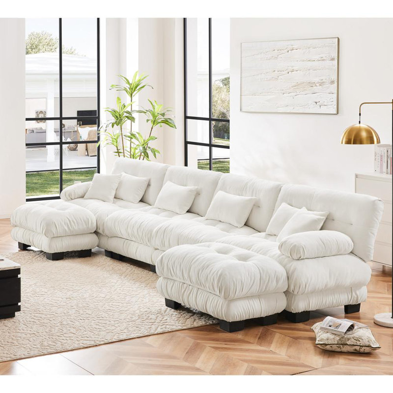 Canapé en chenille avec repose-pieds Cloud, Blanc, H 35,4 po x l 173,2 po x P 59,6 po, 6