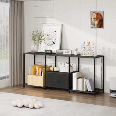 Meuble télé à DEL pour téléviseur de 55 po ou moins - Meuble audio-vidéo avec lumières DEL ambiantes, tablettes de rangement ouvertes, tiroir en tissu, console multimédia moderne pour le salon, chambre à coucher, noir