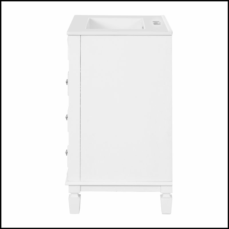 Meuble-lavabo de 24 pouces avec lavabo en céramique, armoire de rangement compacte, conception moderne avec 2 tiroirs et tablette réglable