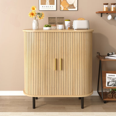 Modern Fluted Wine Bar Cabinet with Adjustable Shelves and Sliding Doors