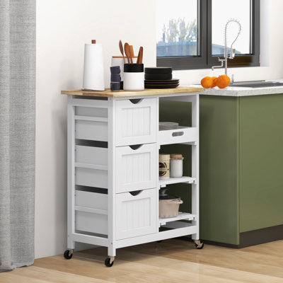 White Bar Cart With Drawer Storage And Removable Trays For Entertaining Rolling Kitchen Cart, - Fusing Drawers Efficient Operation
