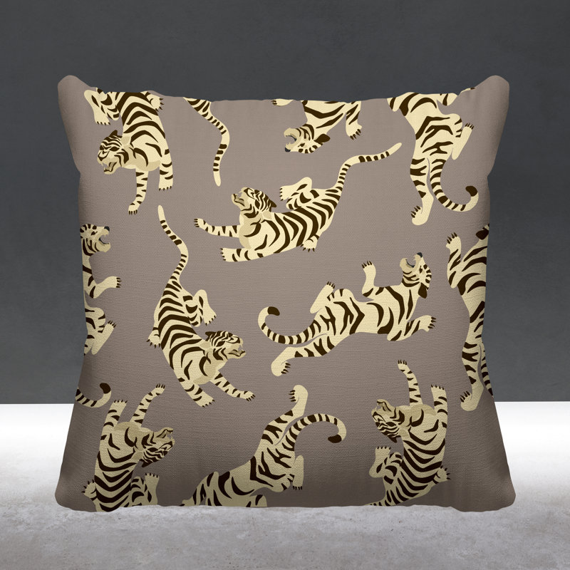 Coussin décoratif intérieur / extérieur Tigger Boho Tiger, L 15 po x H 15 po, Beige