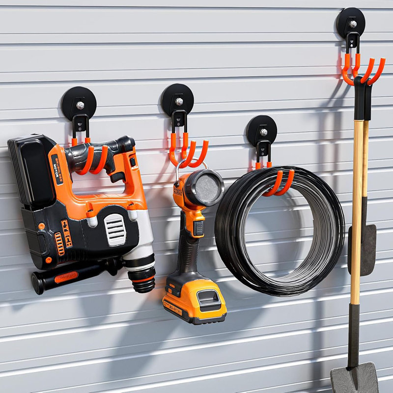 Crochets magnétiques de rangement robustes avec crochets magnétiques de garage avec revêtement antidérapant pour armoire métallique, panneau perforé, étagère de garage, outils de jardin (orange4pro)