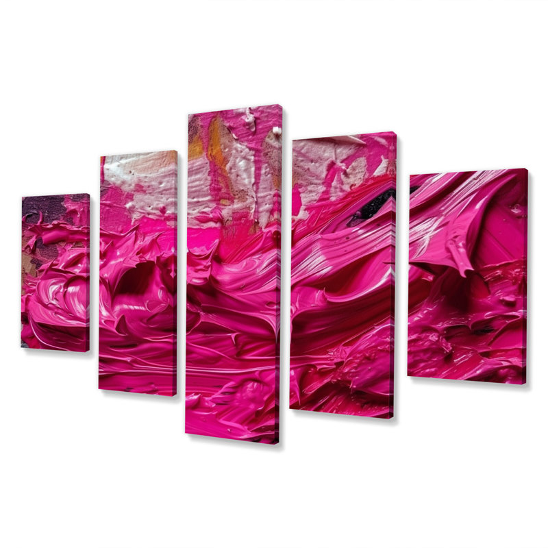Viva Magenta Bliss Wildness III - Décoration murale abstraite - 5 panneaux