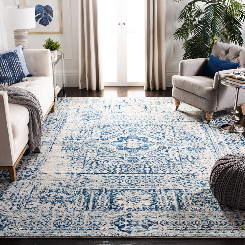 Tapis oriental bleu / ivoire Annette, Rectangle de 10 pi x 14 pi