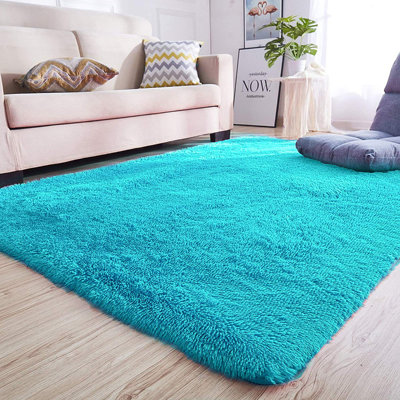 Tapis à poils longs bleu