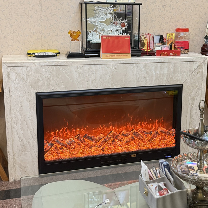 27.56"Electronic Suspended Simulated Flame Electric Fireplace Heater, 23.62" H x 27.56" W x 7.09" D