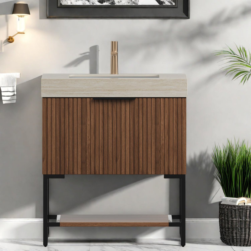 Meuble-lavabo et lavabo en travertin Premium Roma, solution de rangement moderne pour la maison