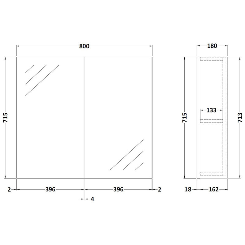 Fusion 800mm W 715mm H Surface Framed Medicine Cabinet Mirror 1 Adjustable