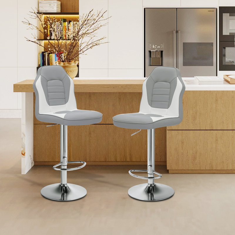 Tabouret de bar pivotant à hauteur réglable Emborough, Gris / blanc