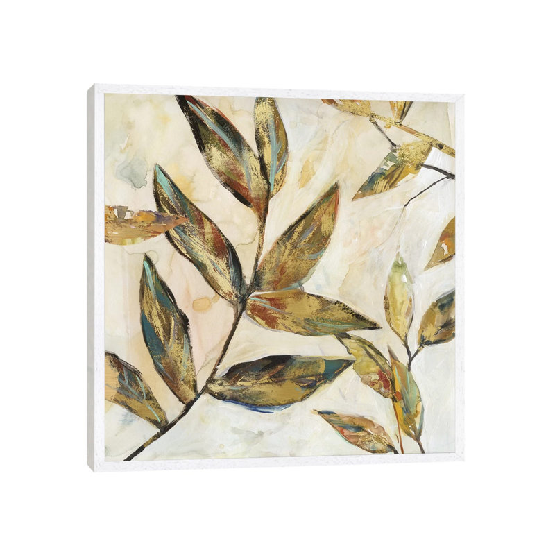 Gilded Leaves I by Carol Robinson - Painting on Canvas, White Framed, 93.98 cm H x 93.98 cm W
