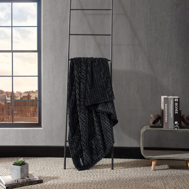 Houndstooth Kenneth Cole Textured Solid Plush Throw Blanket, Black