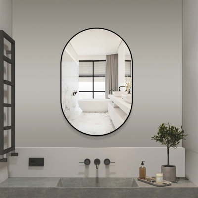 36x24 Inch HD Bathroom Vanity Mirror, Wall Mounted with Modern Black Frame, Vertical or Horizontal Hanging, Ideal for Bathrooms and Bedrooms