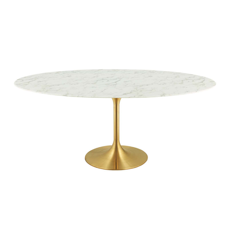 Gold and White Round Marble Dining Table with Metal Base