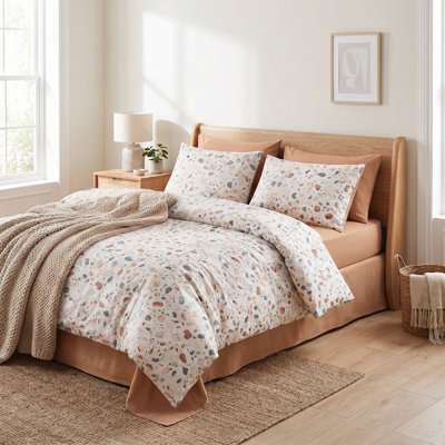 Oniks Caramel 100% Cotton Terrazzo Print Duvet Cover Set