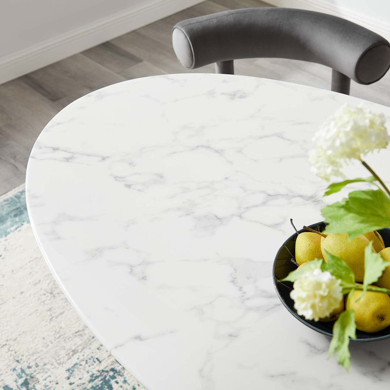  Lippa Oval Artificial Marble Dining Table, White, 29.5" H x 78.5" L x 47" W, White