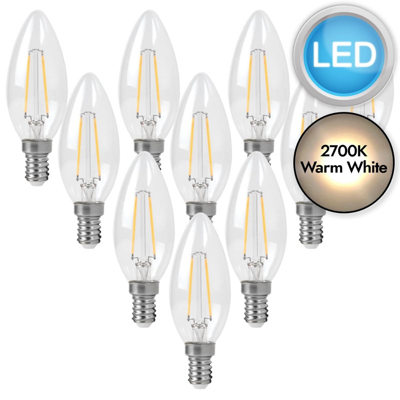 10 X 3W LED E14 Candle Filament Light Bulbs - Warm White