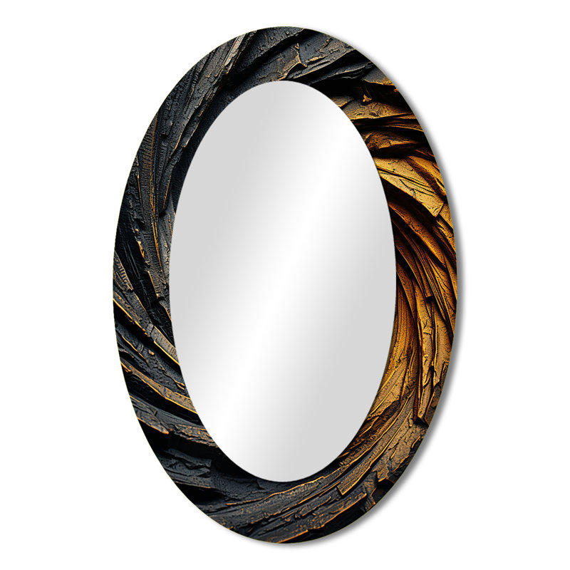 Décoration de miroir en spirale abstraite jaune et noire - miroir ovale jaune, 36 po x 24 po