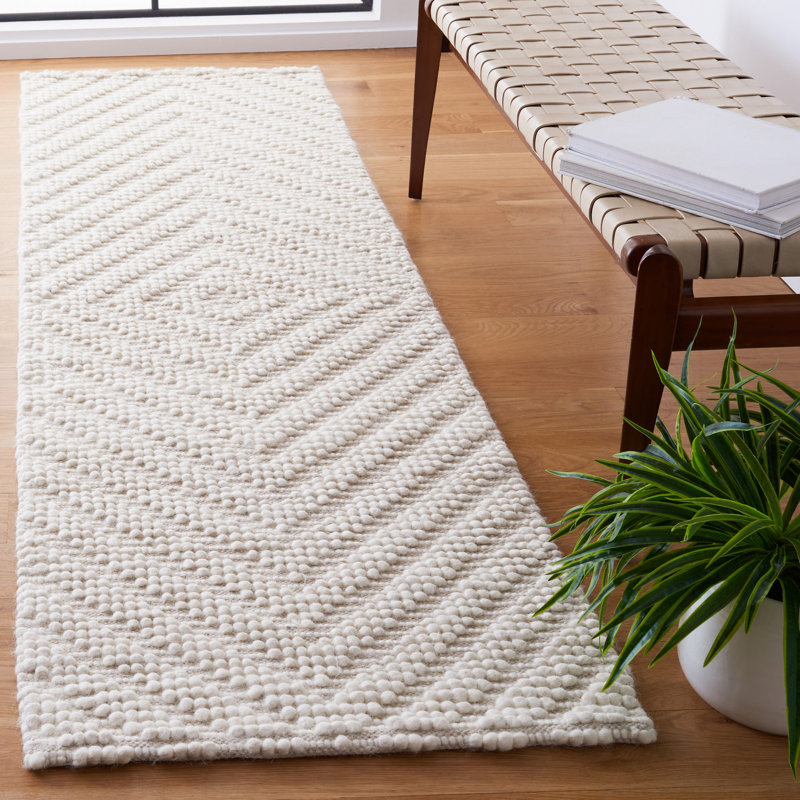 Tapis ivoire en laine / coton tissé à plat Weaverville Natura, Tapis de couloir 2 pi 3 po x 8 pi