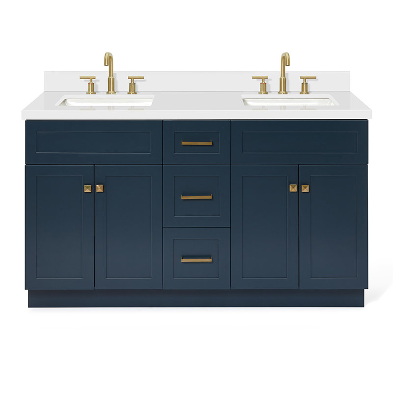Hamlet 61'' Double Bathroom Vanity with White Quartz Top, Midnight Blue