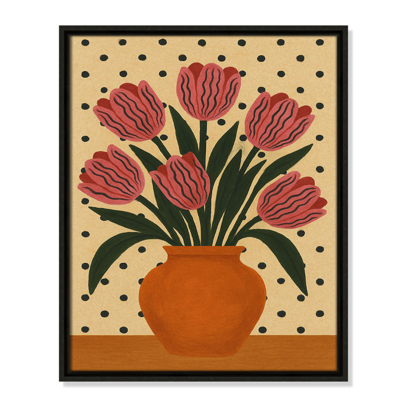 Imprimé de fleurs en pot par Barsrsind, L 17,5 po x H 21,5 po, Toile avec cadre, Flottant espresso