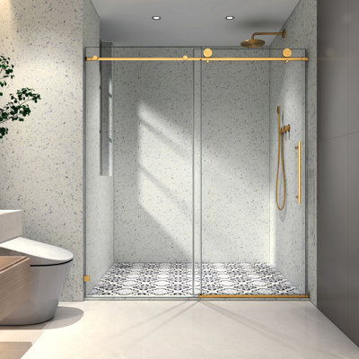 Matte Black Shower Door 6076, 70mm Stainless Steel Pulleys, , Nano Clean, Tempered Glass, Bathroom Charming Element 304 Adjustable Addition