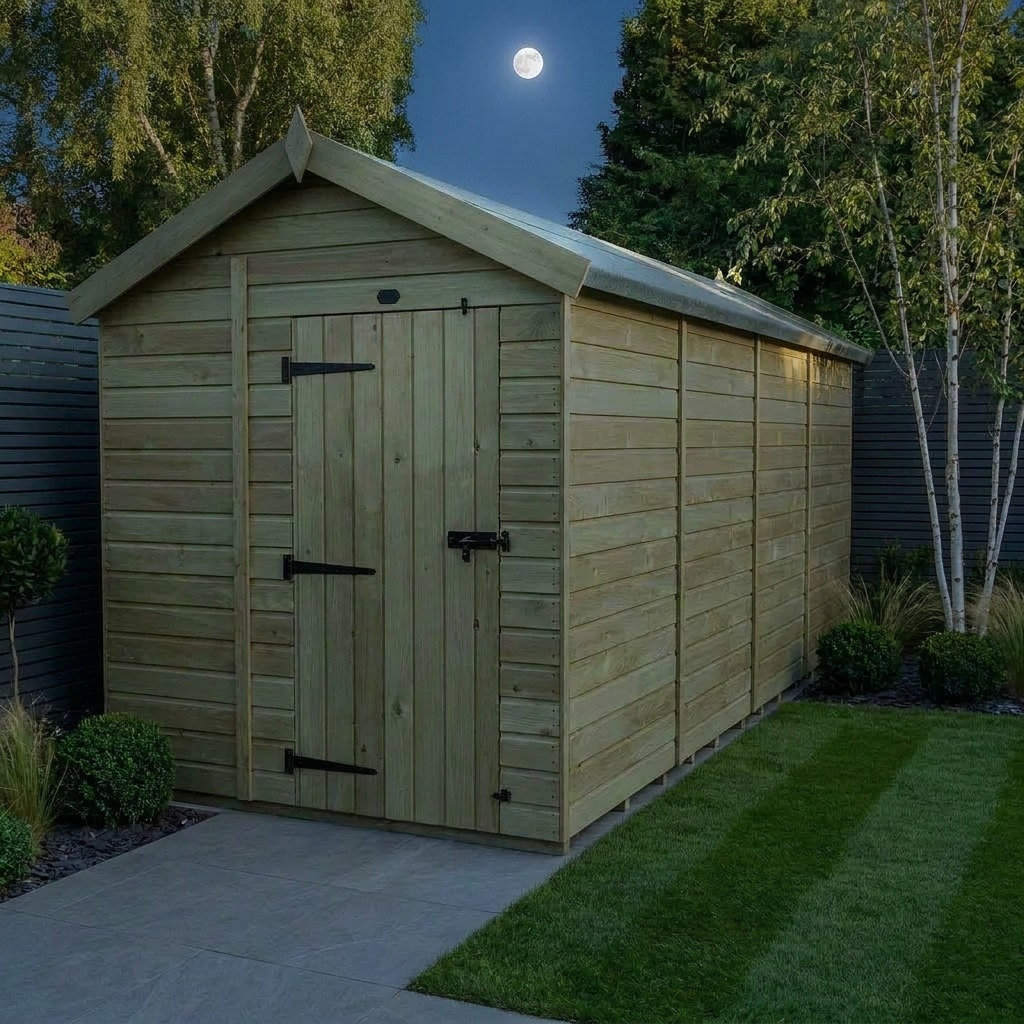 Total Sheds 7ft x 19ft Apex Garden Shed - Single Door - No Windows - Pressure Treated Timber - UK Manufactured